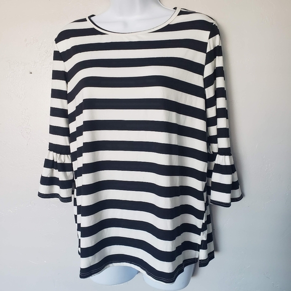 Lime n Chili Small NWOT Black and White Striped Blouse Quarter Sleeve Soft Top - Picture 1 of 6